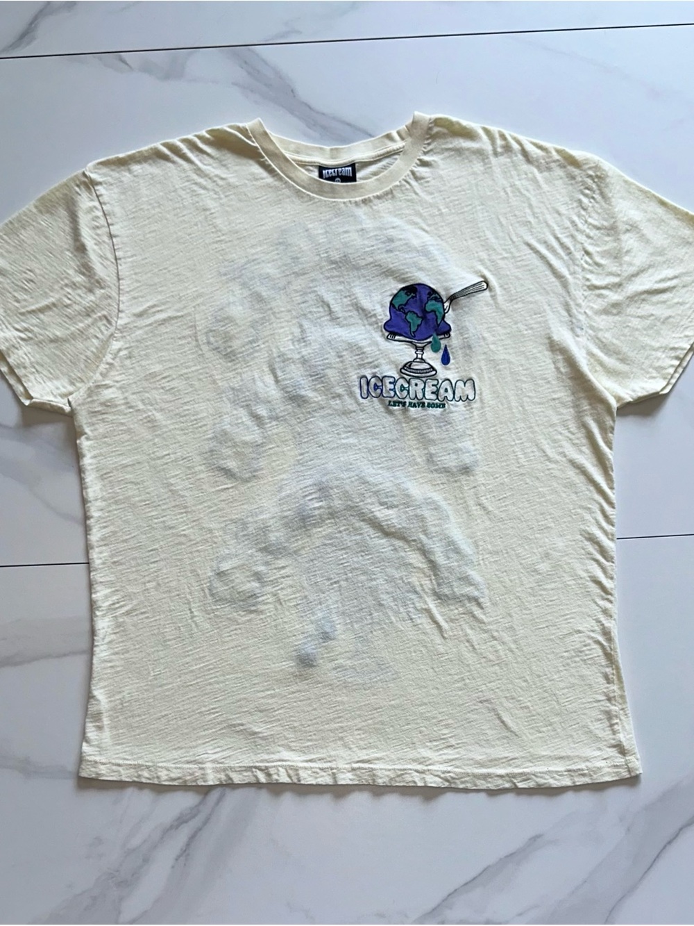ICECREAM Worldwide Globe Graphic T-Shirt Cream Size 2XL